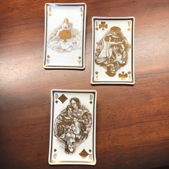 Vintage Paul-Emile Becat Plaisirs d’Amour Milk Glass Playing Card Trays